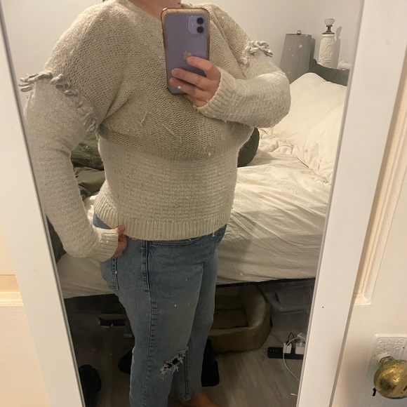 Madewell Neutral Colorblock Fringe Pullover Sweater - Picture 3 of 4